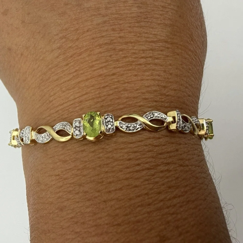 Vintage Ross Simons‎ Peridot 925 Sterling Silver Tennis Bracelet Sz 7